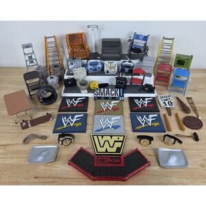 WWE Jakks Accessory Lot Wrestling WWF WCW Ladders Tables Weapons Vintage 52 Pcs